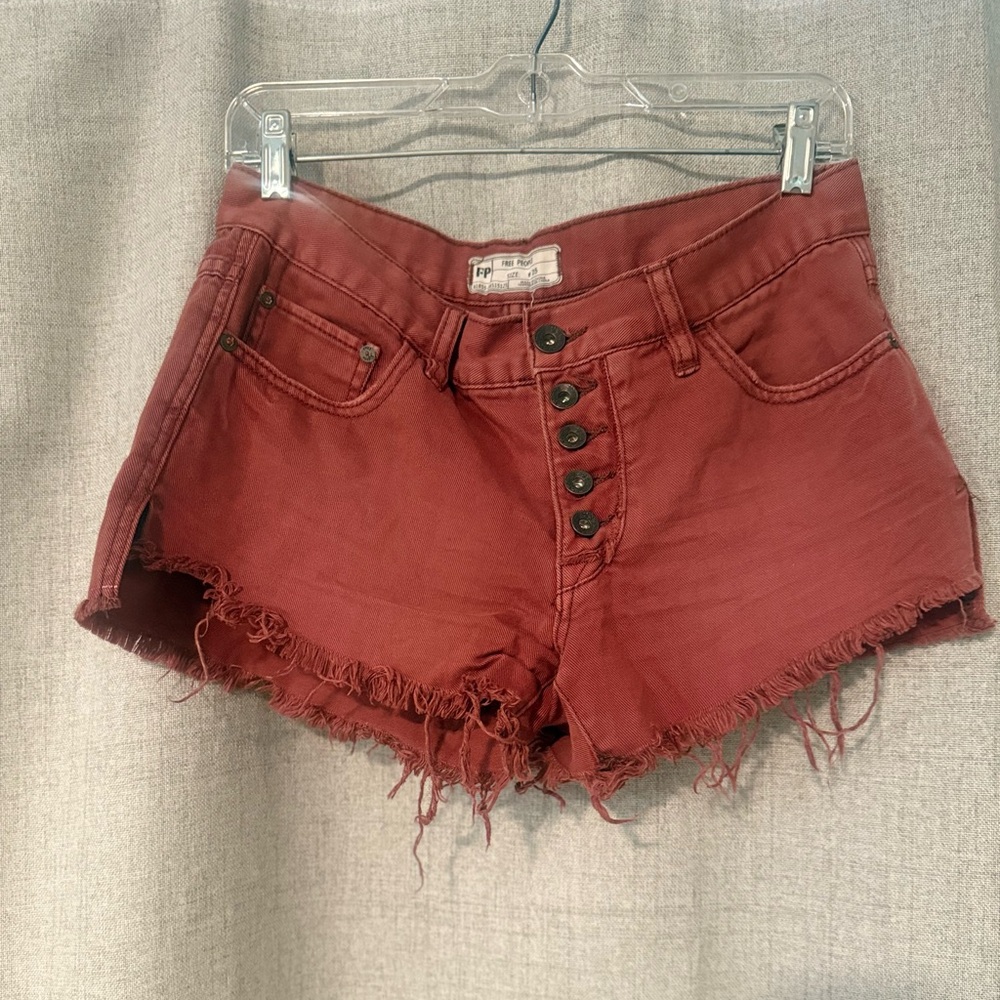 Free People Red Distressed Jean Shorts | 25